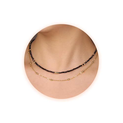 Beaded Necklaces for Women - 3mm Handmade Natural Stone Choker Healing Crystal Necklace Layered Gold Necklaces for Women Dainty Necklace Jewelry Gifts - Main Image