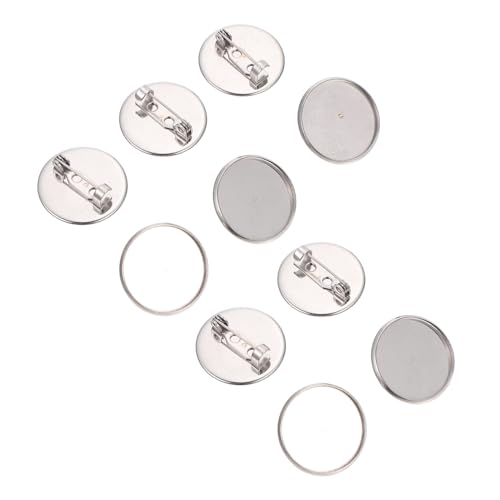 Healeved 20pcs Silver Brooch Pins Lapel Pins Round Bezel Trays for DIY Accessories