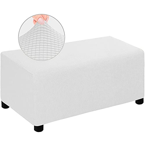 Housse de tabouret jacquard blanc M extensible pour pouf et repose-pieds