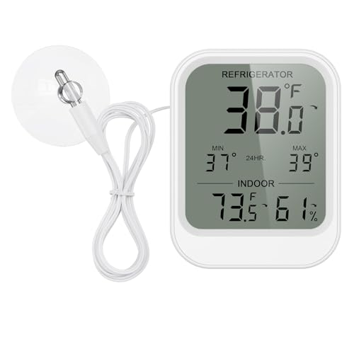 Ankilo Digitales Kühlschrank Thermometer, mit 1.5M Wasserdichter Sonde, Hochauflösender LCD-Bildschirm, Temperaturalarm, MIN/MAX Aufzeichnung & ℃/℉ Umschalter, für Kühlschrank, Gefrierschrank