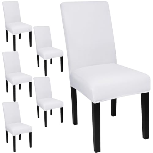 JQinHome 6 Pcs Dining Chair Slipcover,High Stretch Removable Washable Chair Seat Protector Cover for Home Party Hotel Wedding Ceremony (White)
