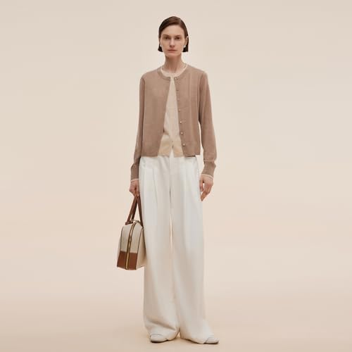 Image of GOELIA Pure Cashmere Wool Cardigans Womens Sweaters Trendy Long Sleeve Button Down Cozy Loose Fit Knit Going Out Tops