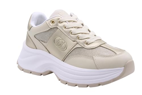 LIU.JO Zapatillas Deportivas Chunky con Plataforma, Metálico Dorado, Suela Blanca, Estilo Casual (Dorado, Sistema Tallas Calzado EU, Adulto, Números, Mediano, 37)