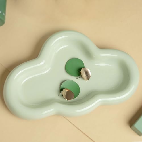 Lynagert Plato de joyería de nube, bandeja de joyería gordita, plato de cerámica para anillos, aretes, collares, organizador, día de la madre, Acción de Gracias, Navidad, cumpleaños, dama de honor (té