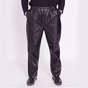 Heren lederen broek Losse oversized elastische taille waterdichte kunstleerbroek for mannen (Color : Black, Size : Medium)