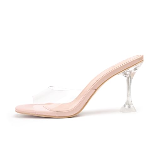 Image of vivianly Womens Square Open Heels Sandals Slip on Heeled Slides Mules for Party Daily Wear