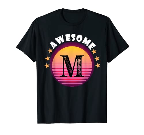 Letter M Initial Name Sunset Pink letter m Monogram Alphapet T-Shirt