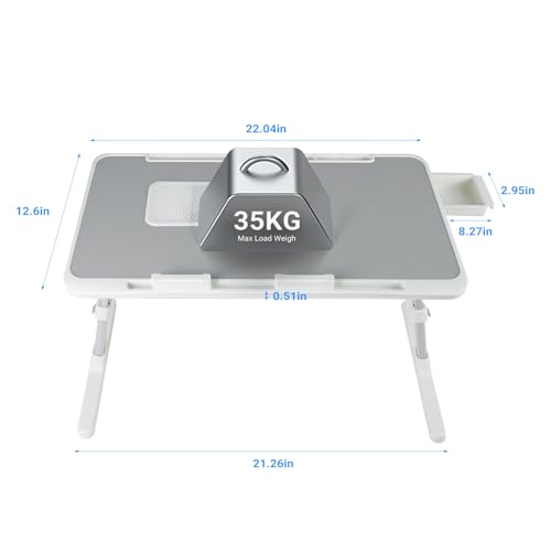 Image of Adjustable Laptop Lap Desk with Cooling Fan USB Light for Adults 56x32cm,Grey