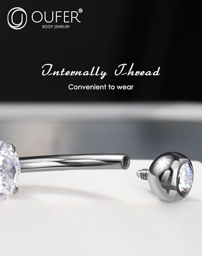 OUFER Dangle Belly Button Rings, Titanium Belly Rings, Clear CZ Dangle Belly Piercing Jewelry, Navel Piercing Jewelry, Internally Threaded Belly Rings For Women Men-10MM 6