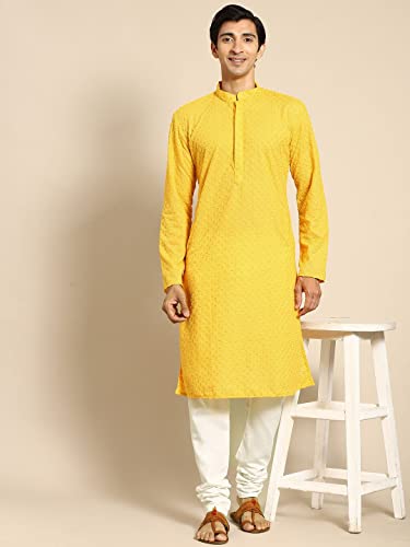 Image of Rajubhai Hargovindas Men Pure Cotton Chikankari Embroidered Straight Kurta