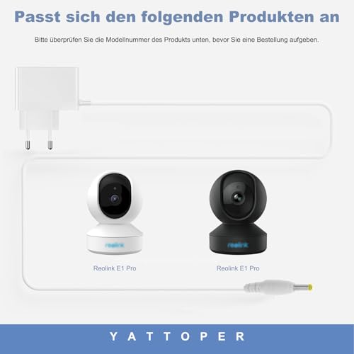 Yattoper 5V 1A Netzadapter Kompatibel mit Reolink E1 Pro 4MP Super HD Überwachungskamera, Schwarz Netzteil Ladegerät