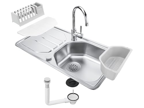 Franke All in One Set 101.0653.335 - Galley GLN Edelstahlspüle + Lina Chrom Hochdruckarmatur