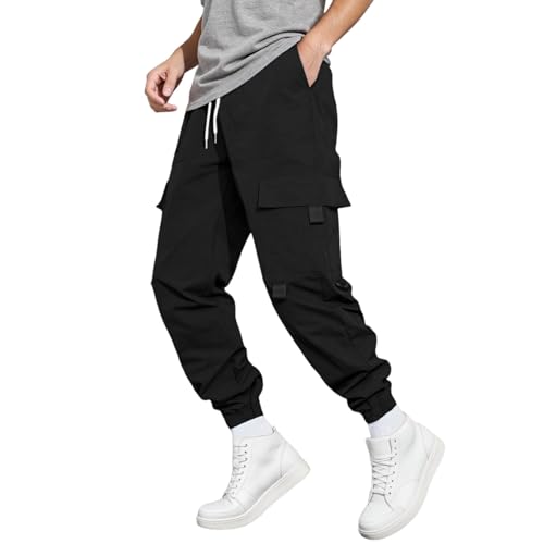 Men's Stretch Cargo Joggers Pants Elastic Waist Slim Fit Lightweight Athletic Workout Trousers with Pockets