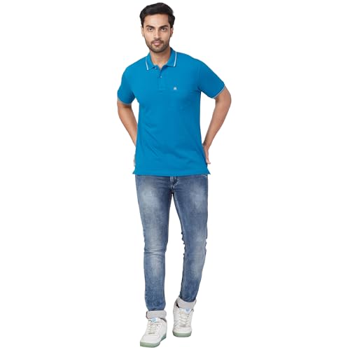 Image of Raymond Men's Modern Fit Solid Pattern Pure Cotton Half Sleeve Polo Neck Casual T-Shirt