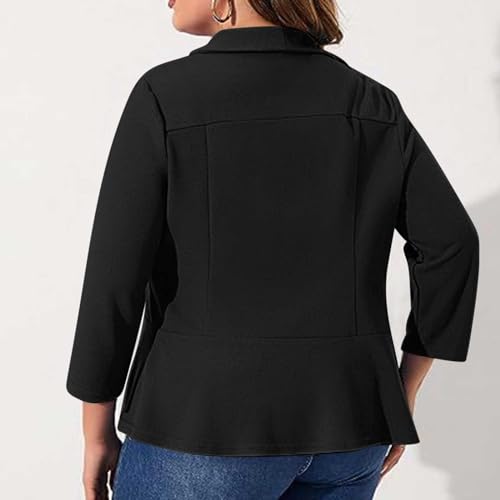 Plus Size Blazer for Women 3/4 Sleeve Open Front Lightweight Work Office Suit Jacket Cute Shawl Collar Ruffle Cardigan4