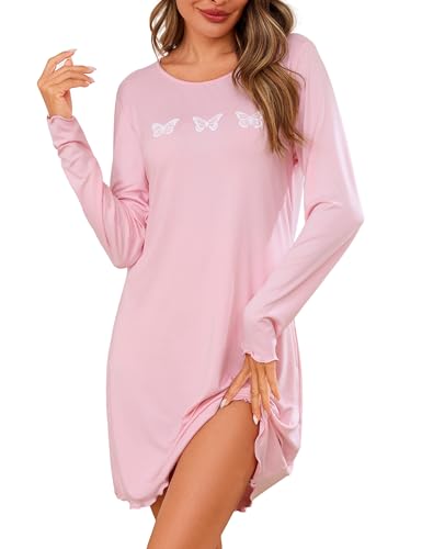 Demegimi Camisones Mujer Invierno Algodón Camisón Mujer Manga Larga Suave y Cálido con Estampado de Corazón S-XXL