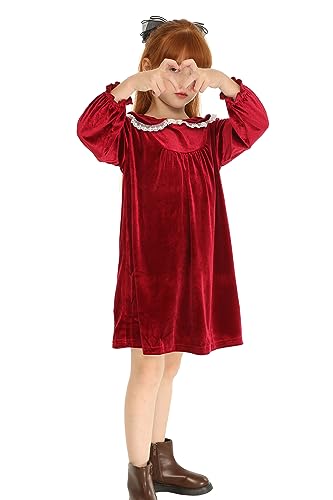Mud Kingdom Fashion Velvet Dress for Girls Lace Peter Pan Collar Long Sleeve3