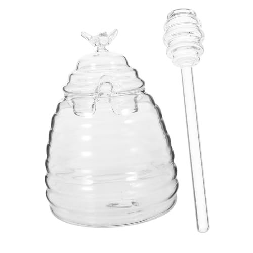 Cabilock 1Set Set with Dipper and Lid Glass Honey Pot for Kitchen Airtight Leak Storage for Serving Honey with Breakfast Tea Versatile Food Storage