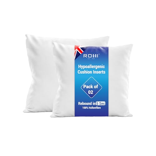 Rohi Set of 2 Hypoallergic Cushion Inners Pads (Pack of 2) 16" x 16" (40cm x 40cm) Cushion Inserts Decorative Square Cushion Stuffer for Sofa Couch Cushions