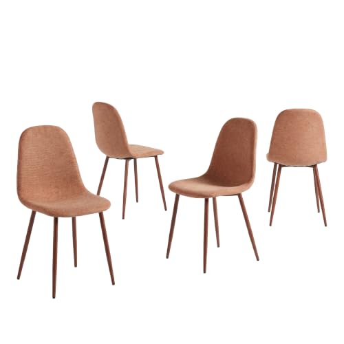 Meuble Cosy Lot de 4 Chaises de Salle à Manger Scandinave, Chaise Rembourré avec Dossier, en Tissu, Pied Métal, pour Cuisine Salon Chambre, Rouge