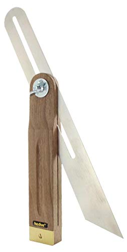 hedue® Fausse équerre de menuisier A230 - Fausse equerre menuisier en noyer avec trou oblong et garniture en laiton, angle réglable, 30 cm