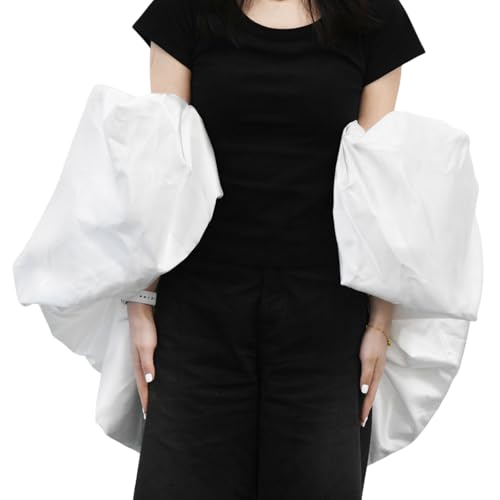 FREEBLOSS Wedding Satin Shawl Puff Sleeves Detachable Sleeves Cape Bridal Bolero Evening Party for Wedding Dress Woman 49"*15.75"4