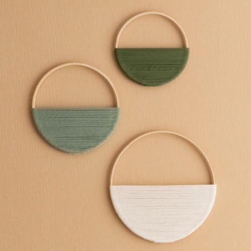 CCUUHJ Makramee Wanddeko Set, 3 Stück, Halbkreis-Design, Boho Wandbehang in Beige & Grün, 20/25/30 cm (Grün)