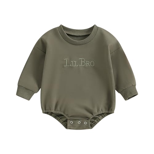 Image of Newborn Baby Boy Fall Outfit Romper Lil Bro Embroidery Long Sleeve Onesie Jumpsuit Bodysuit Infant Winter Clothes