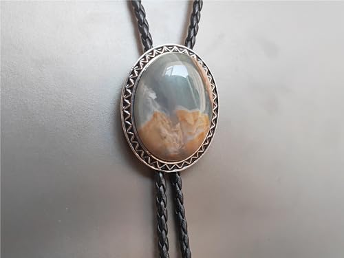 Image of Turquoise Agate Granite BOLO Tie for Men Women Leather Wedding Necklace Western Cowboy Necktie