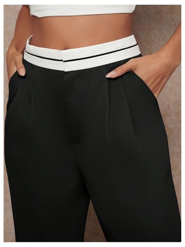Floerns Women's Straight Leg Dressy Pants Color Block Mid Rise Trousers with Pocket4