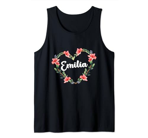 Emilia Flor Corazón Personalizado Nombre Emilia Camiseta sin Mangas