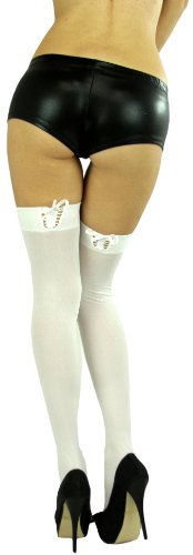 Image of ToBeInStyle Women's Spandex Double Weaves Thigh Hi With Lace Up Lace Top