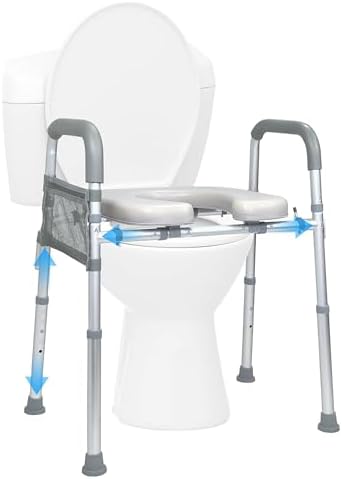 Raised Toilet Seat with Handles, Toilet Seat Risers for Seniors Width and Height Adjustable Raised Toilet Seat with Handles for Elderly