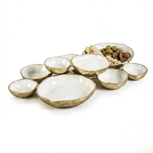 Cluster of 9 Round Serving Bowls Enamel Clusters Decorative Elegant Snack Tray for Olives Chip & Dip Nuts Appetizers & Entertaining Strong Brass & Enamel Home Decor Gifts Parties & Weddings 22