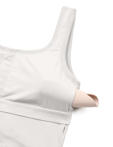 Image of CRZ YOGA Ribbed U Neck Crop Tank Tops | Medium Support, Removable Pads, Casual, Wide Straps, Longline Sports Bras for Women