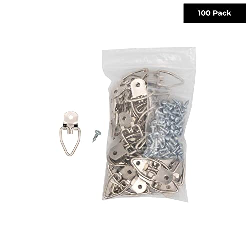Image of 1-1 /4 inch x 3 /5 inch Zinc-Plated Heavy Duty D Ring Picture Hanger - Pack of 100 with Screws for Picture Frames & Mirrors