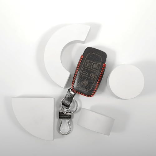 Image of Leather Smart Car Key Cover Case with Metal Hook Keychain for Range Rover New (Black)