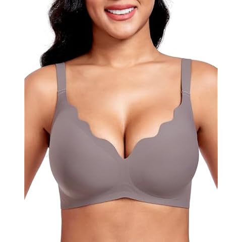 Vinfact Plunge V Bras for Women No Underwire Wireless Push up Bra Full Coverage Bralette Seamless T Shirt Everyday Sleep Bra GRS Grey Cover