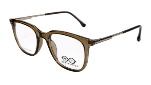 Image of Soft Square Optical Eyeglass Frame for Men & Women, Front with Metal Temples, Clear Demo Lenses, Lightweight Mixed Material Frame, Ribbed Temple Design for Prescription Lens Replacement