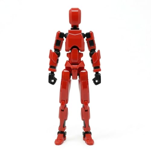 Image of VAALI Dummy 13 Action Figure Fully Assembled T13 Articulated Robot Toy with 12 Accessories (Swords Guns Extra Hands) 3D Printed Poseable Desktop Figure for Stop Motion Artists Gamers 5.4 inch (Red)