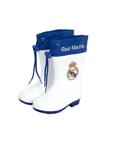 Real Madrid Botas para Niño, Calzado Niños, Botas de Agua para Niño, Botas Impermeables Lluvia Infantil, Talla EU 24/25 | Blanco