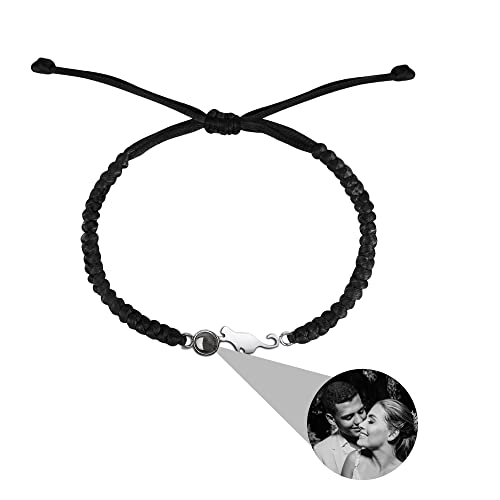Pulsera de foto Personalizada con Gato Pulsera de Proyección de Foto Personalizada Ajustable Hecha a Mano Cuerda Trenzada Círculo Foto Pulsera Te amo Collar 100 Idiomas Pulsera para Mujeres Hombres Cover