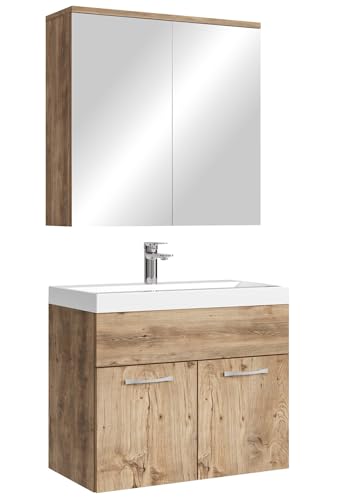 Meuble de Salle de Bain de Montreal 01 60cm avec Miroir Armoire Chêne châtaignier - Armoire de Rangement Meuble lavabo evier Meubles