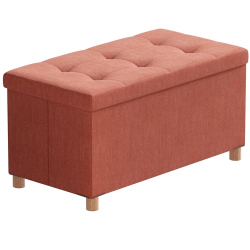 Image of BRIAN & DANY 30 Inches Folding Storage Ottoman Bench, Ottoman with Storage Bench for Bedroom, Living Room, Entryway, Foot Rest with Legs, Orange
