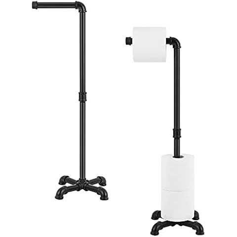 MOOACE Toilet Paper Holder Stand, 2-Pack Industrial Free Standing Bathroom Tissue Paper Roll Dispenser, Black Cover