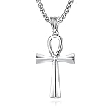 StoryEtain Ankh - Collar con colgante de cruz copta Ankh, joyería egipcia, collar religioso Ankh, regalo de Navidad para mujeres y hombres (chapado en plata/oro), Acero de titanio, Chapado en plata