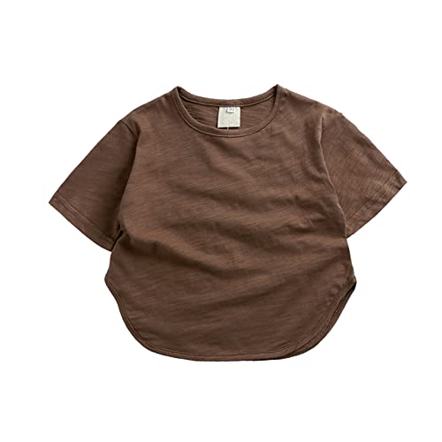 Jersey para niños y niñas, pantalones cortos clásicos, sueltos, de manga corta, de manga corta, sólida, camiseta de manga corta, marrón, 6 años