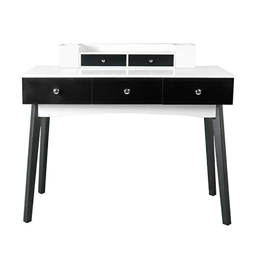 Computer Desk with 5 Drawers Home Office Writing Desk for Bedroom Student Study Laptop Workstation Modern Simple Makeup Vanity Table for Small Space (Black and White)