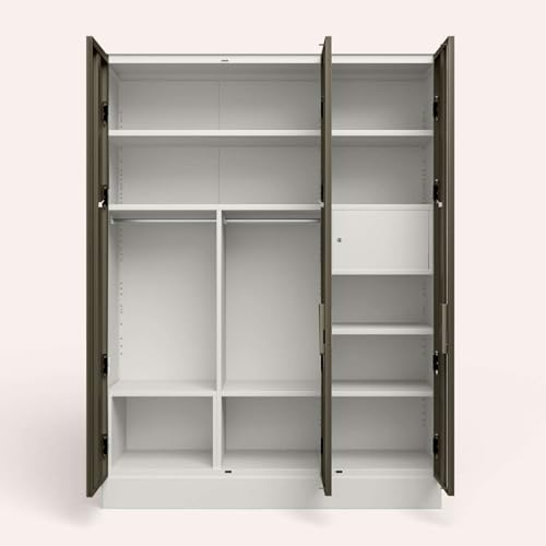 Image of Interio by Godrej Almirah Slimline XL 3 Door Steel Almirah, Cupboard for Clothes (Textured Tree Bark and Alpine White), 1 Year Warranty, Locker, 8 Shelves