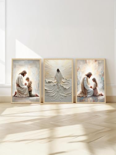 Toile murale chrétienne Jésus sur l'eau 40x61cm cadre bois - 5